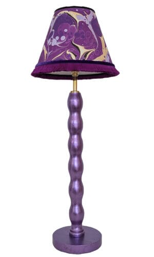 Gilded purple cordless lamp with marbled lampshade